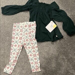 Burt's Bees Baby Dark Green Top and Floral Leggings Set